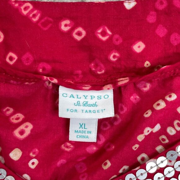 Calypso St. Barth Sequin Tunic Blouse Red Print Womens XL - Picture 3 of 6